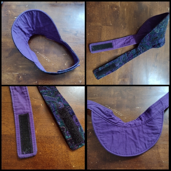 Vintage Sun Visor Foldable Hat Floral Paisley Lightweight Purple Corduroy - Picture 6 of 7